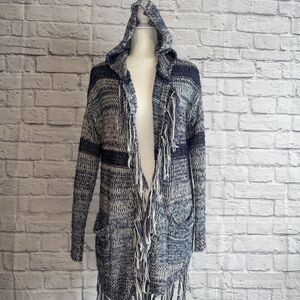 American Eagle Women’s Cozy Hooded Fringed Boho Cardigan Sweater Size Medium